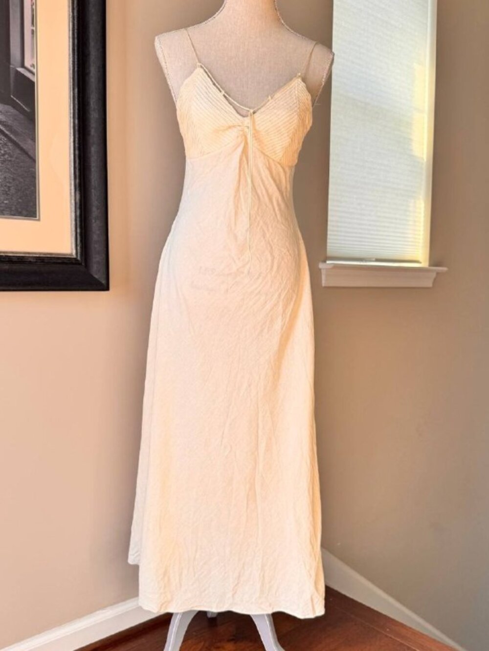 Vintage Stunning Linen Blend Maxi Dress in Cream - Size Medium